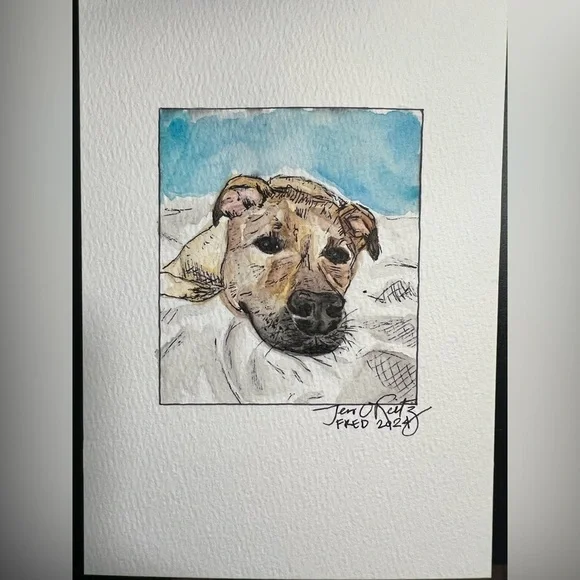 CUSTOM Watercolor and Pen Pet Portrait 5x7 - Picture 11 of 14